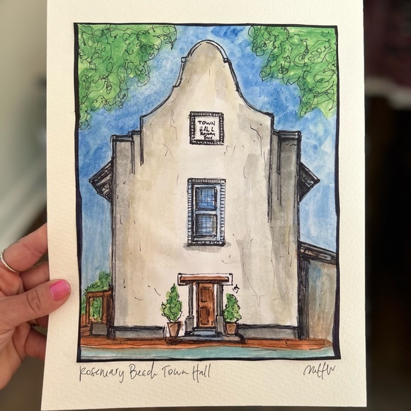 Rosemary beach Florida town hall building watercolor print art by me 8.5x11in - Picture 2 of 3